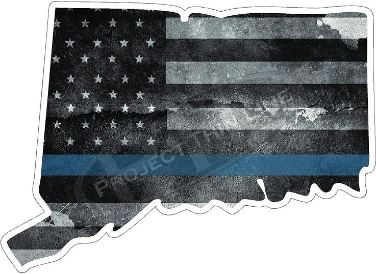 5" Connecticut CT Tattered Thin Blue Line State Sticker Decal