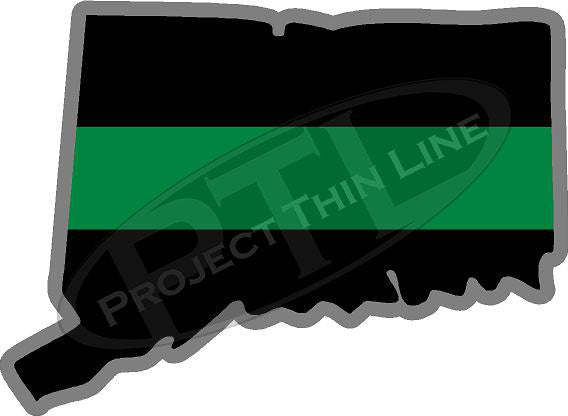 5" Connecticut CT Thin Green Line Black State Shape Sticker