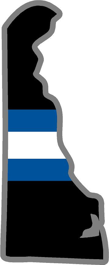 5" Delaware DE Thin Blue White Line Black State Shape Sticker