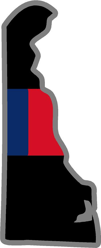 5" Delaware DE Thin Blue / Red Line Black State Shape Sticker