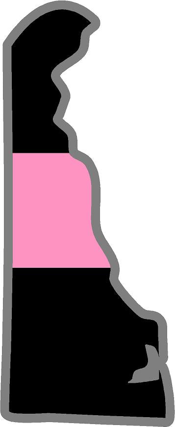 5" Delaware DE Thin Pink Line Black State Shape Sticker