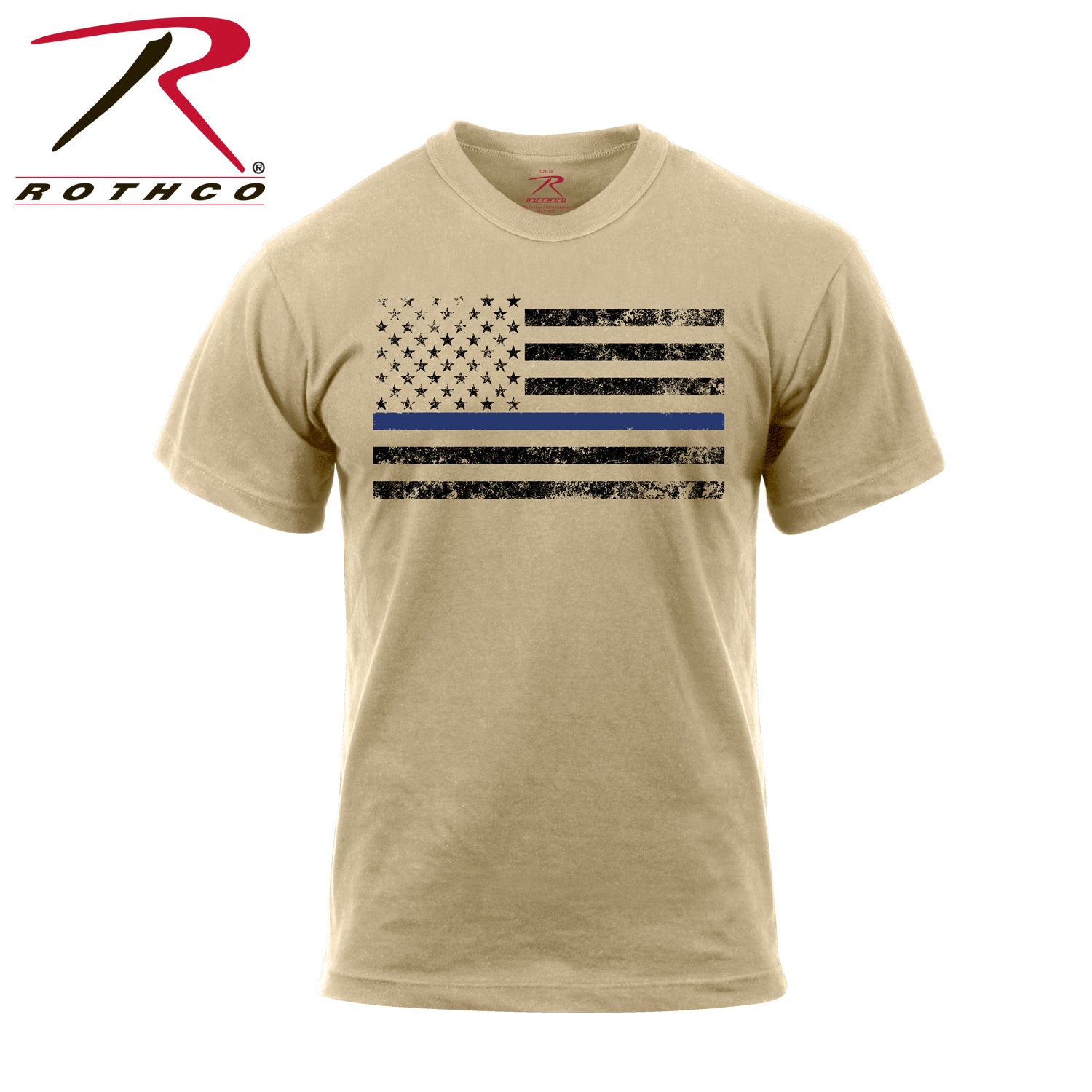 Rothco Thin Blue Line T-Shirt Desert Sand Short Sleeve w Tattered Flag