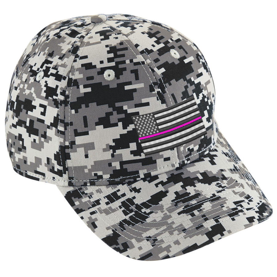 Embroidered Thin PINK Line American Flag Digital Camo Hat