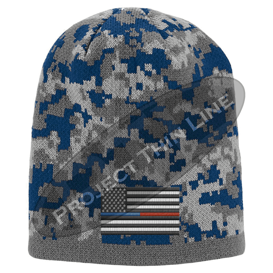 Camouflage Thin Blue / Red Line FLAG Skull Cap