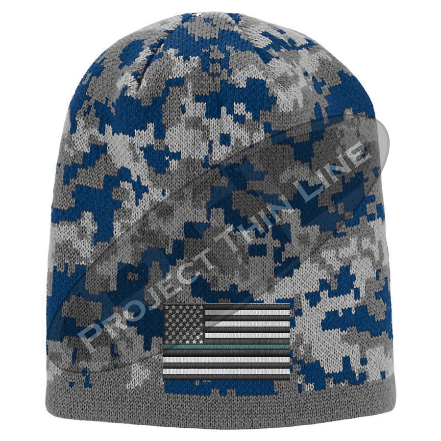 Camouflage Subdued Thin GREEN Line Punisher inlayed with American FLAG Skull Cap