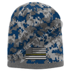 Blue Camouflage Thin GOLD Line American FLAG Skull Cap