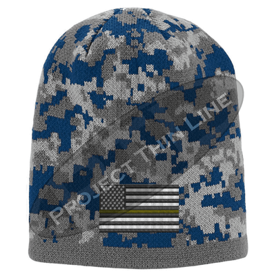 Blue Camouflage  Skull Cap with embroidered Subdued Thin ORANGE Line American Flag
