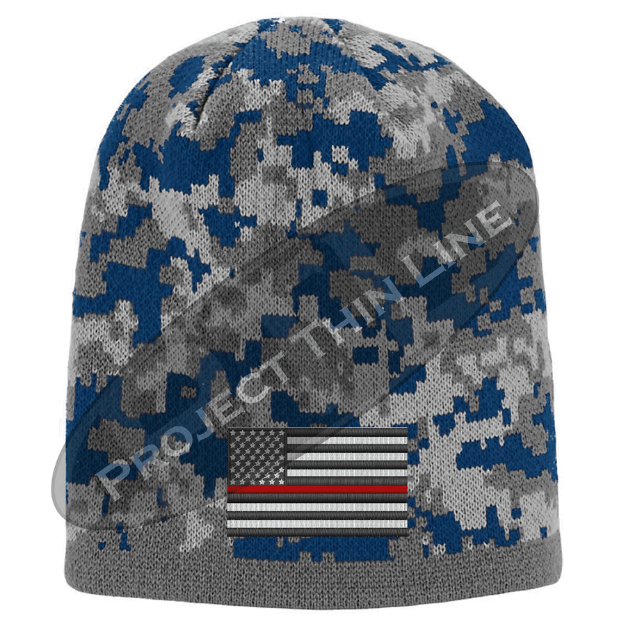 Camouflage Thin RED Line American FLAG Skull Cap