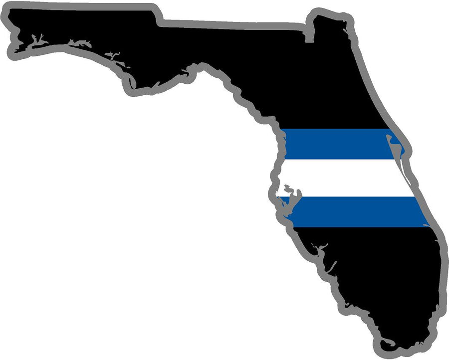5" Florida FL Thin Blue White Line Black State Shape Sticker