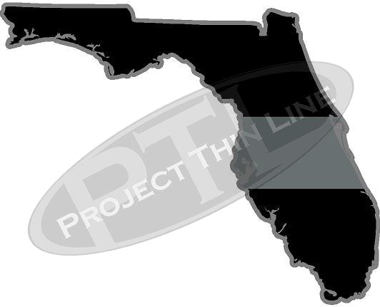 5" Florida FL Thin Silver Line Black State Shape Sticker