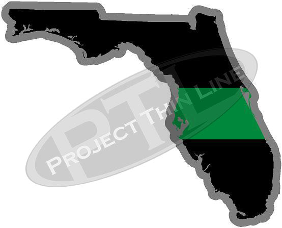 5" Florida FL Thin Green Line Black State Shape Sticker