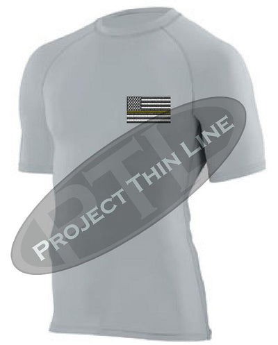 Light Grey Short Sleeve Compression embroidered Thin Gold Line Subdued American Flag