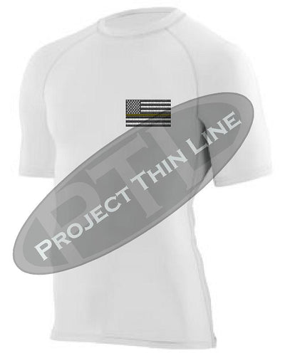 White Short Sleeve Compression embroidered Thin Gold Line Subdued American Flag