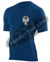 Navy Blue Short Sleeve Compression Shirt Thin GOLD Line Punisher Skull inlayed American Flag