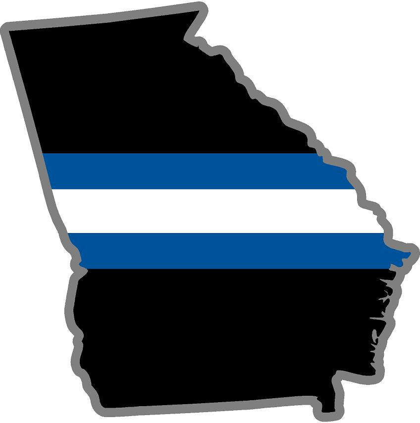 5" Georgia GA Thin Blue White Line Black State Shape Sticker