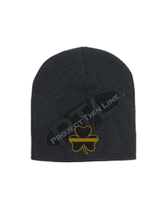 Embroidered Thin Gold Line Shamrock Skull Cap