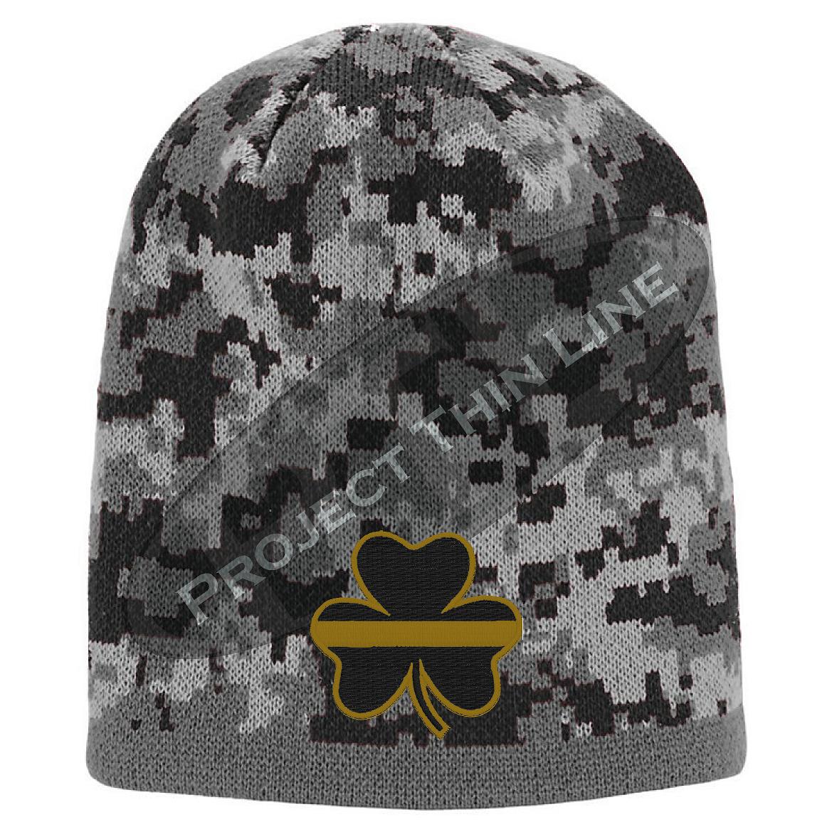 Embroidered Thin Gold Line Shamrock Skull Cap