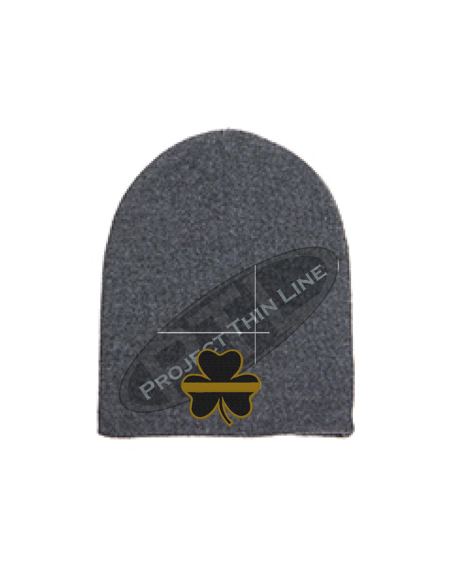 Embroidered Thin Gold Line Shamrock Skull Cap