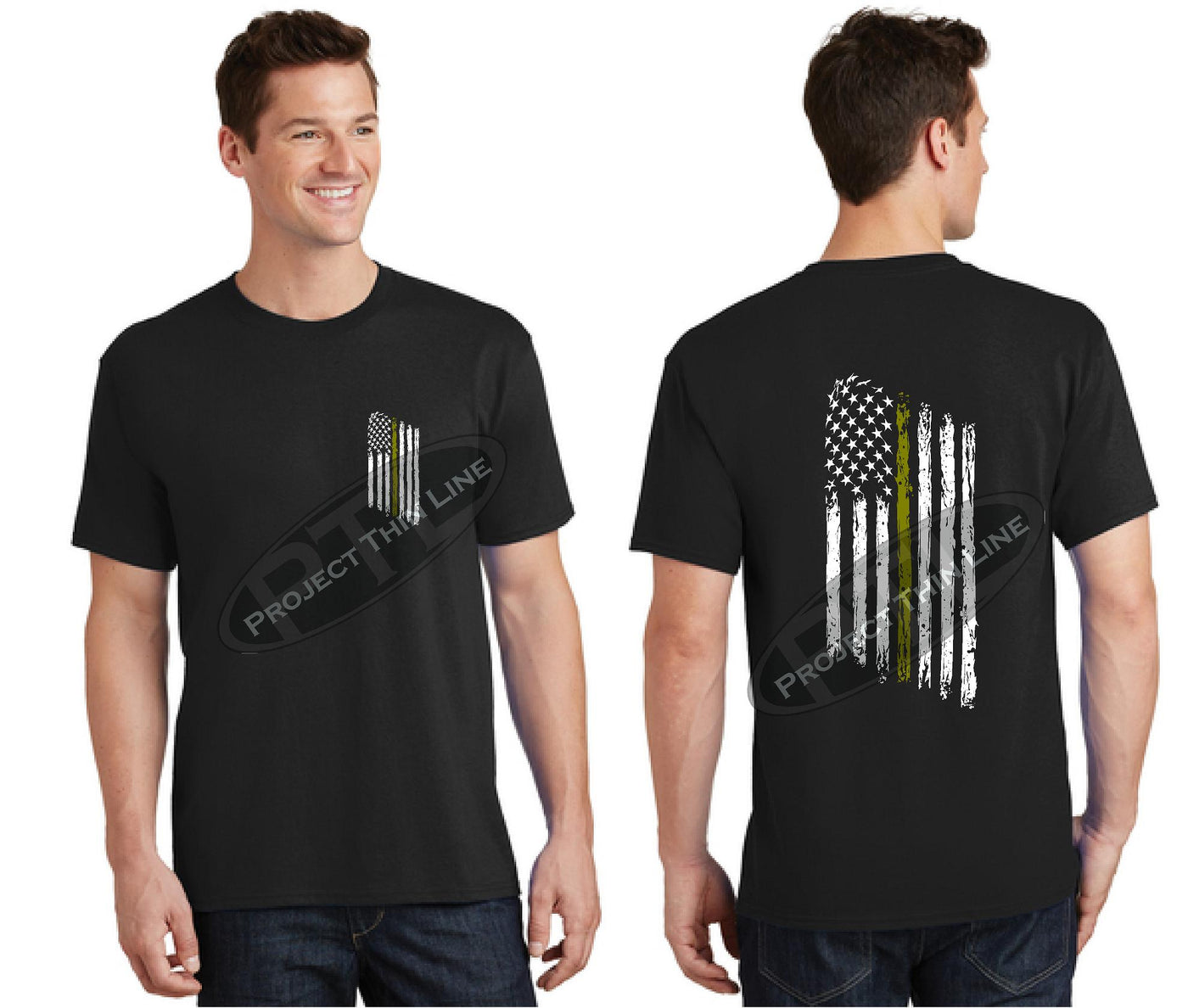 Thin GOLD Line Tattered American Flag Short Sleeve Shirt