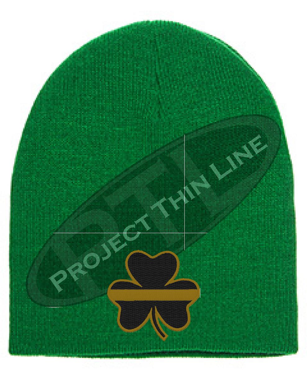 Embroidered Thin Gold Line Shamrock Skull Cap