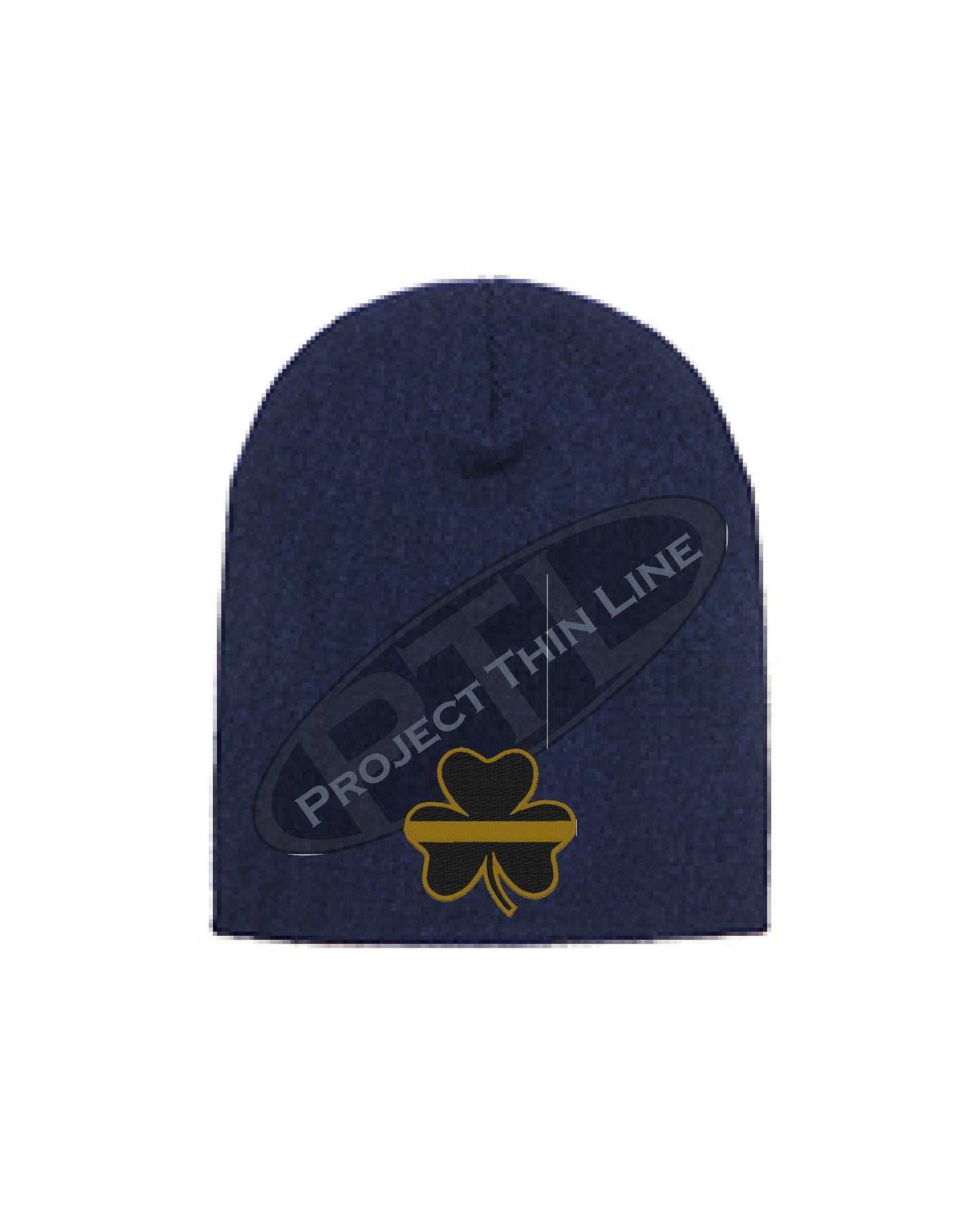 Embroidered Thin Gold Line Shamrock Skull Cap