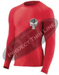 Red Long Sleeve Compression Shirt Thin GOLD Line Punisher Skull inlayed American Flag