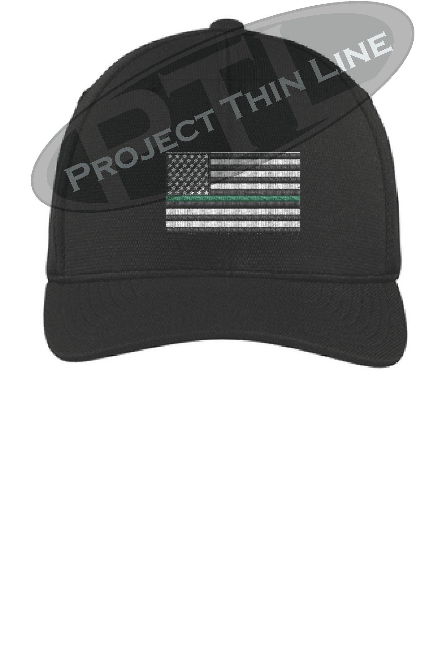 Embroidered Thin GREEN Line American Flag Flex Fit Fitted TRUCKER Hat