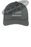 Dark Grey Embroidered Thin GREEN Line American Flag Flex Fit Fitted TRUCKER Hat