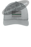 Light Grey Embroidered Thin Green Line American Flag Flex Fit Fitted Baseball Hat