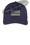 Navy Embroidered Thin Green Line American Flag Flex Fit Fitted Baseball Hat