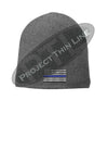 Grey Thin BLUE Line Flag Skull Slouch Beanie Hat