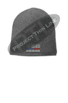 GREY Thin BLUE / RED Line FLAG Skull FLEECE LINED Beanie Hat Cap