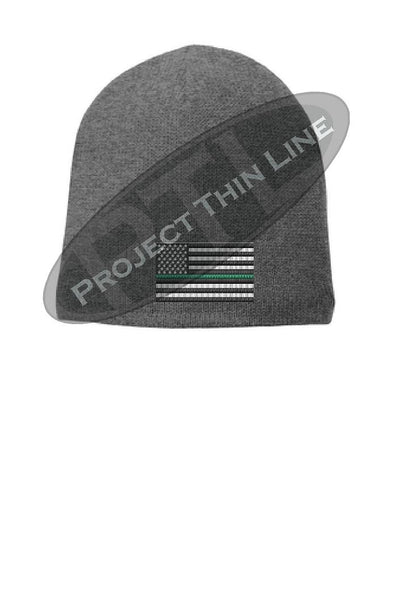 Grey Thin GREEN Line FLAG Slouch Beanie Hat