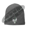 Grey Thin GREEN Line Skull Punisher Slouch Beanie Hat