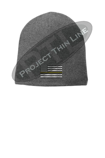 Grey Thin YELLOW Line FLAG Slouch Beanie Hat