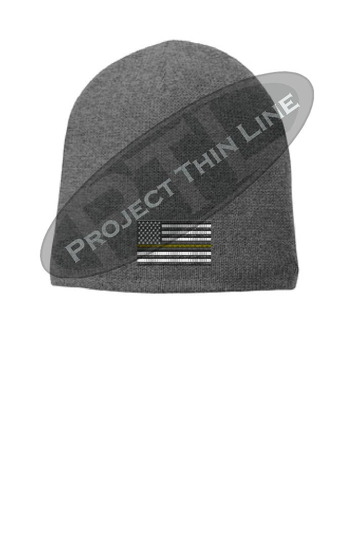Grey Thin GOLD Line FLAG Skull Beanie Hat Cap