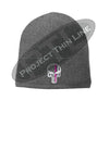 Grey Thin PINK Line Skull Punisher Slouch Beanie Hat
