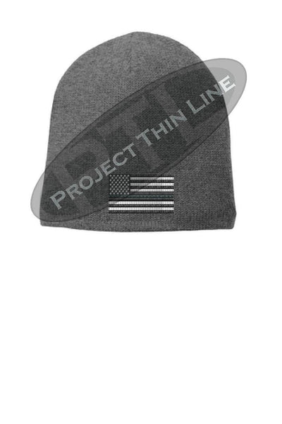 Grey Thin Silver Line FLAG Slouch Beanie Hat