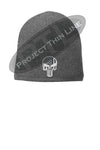 Grey Thin Silver Line Skull Punisher Slouch Beanie Hat