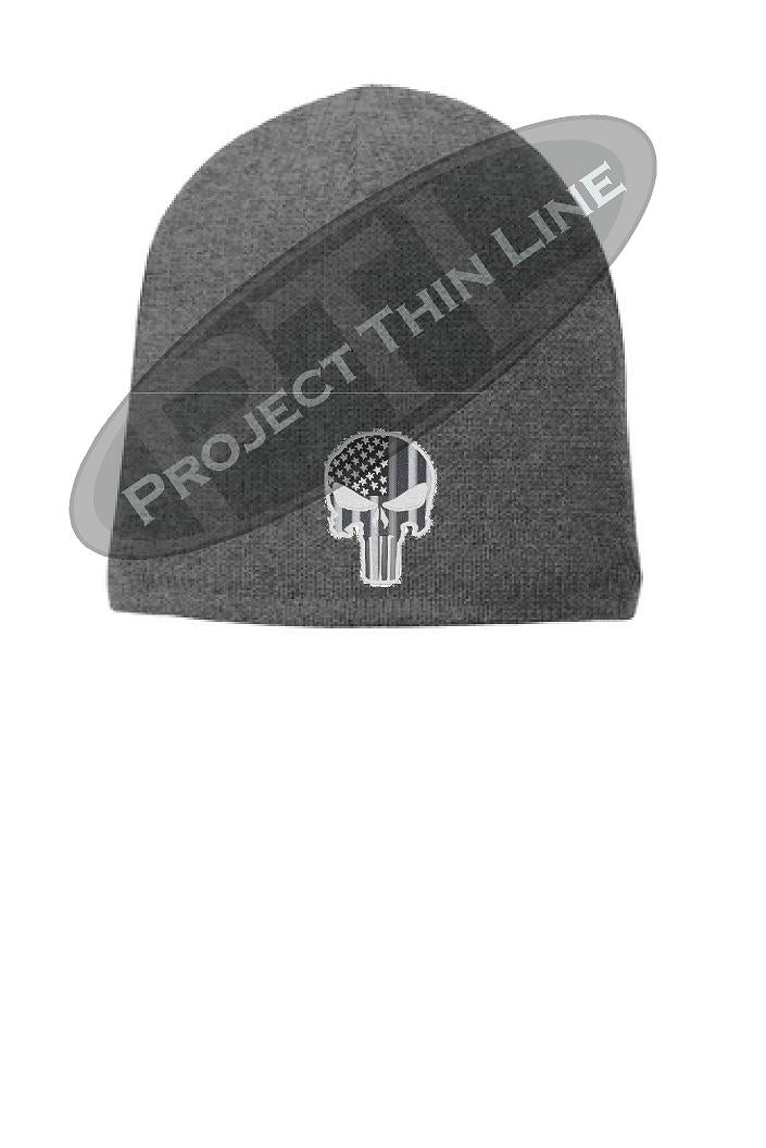 Grey Thin SILVER Line PUNISHER Skull Beanie Cap