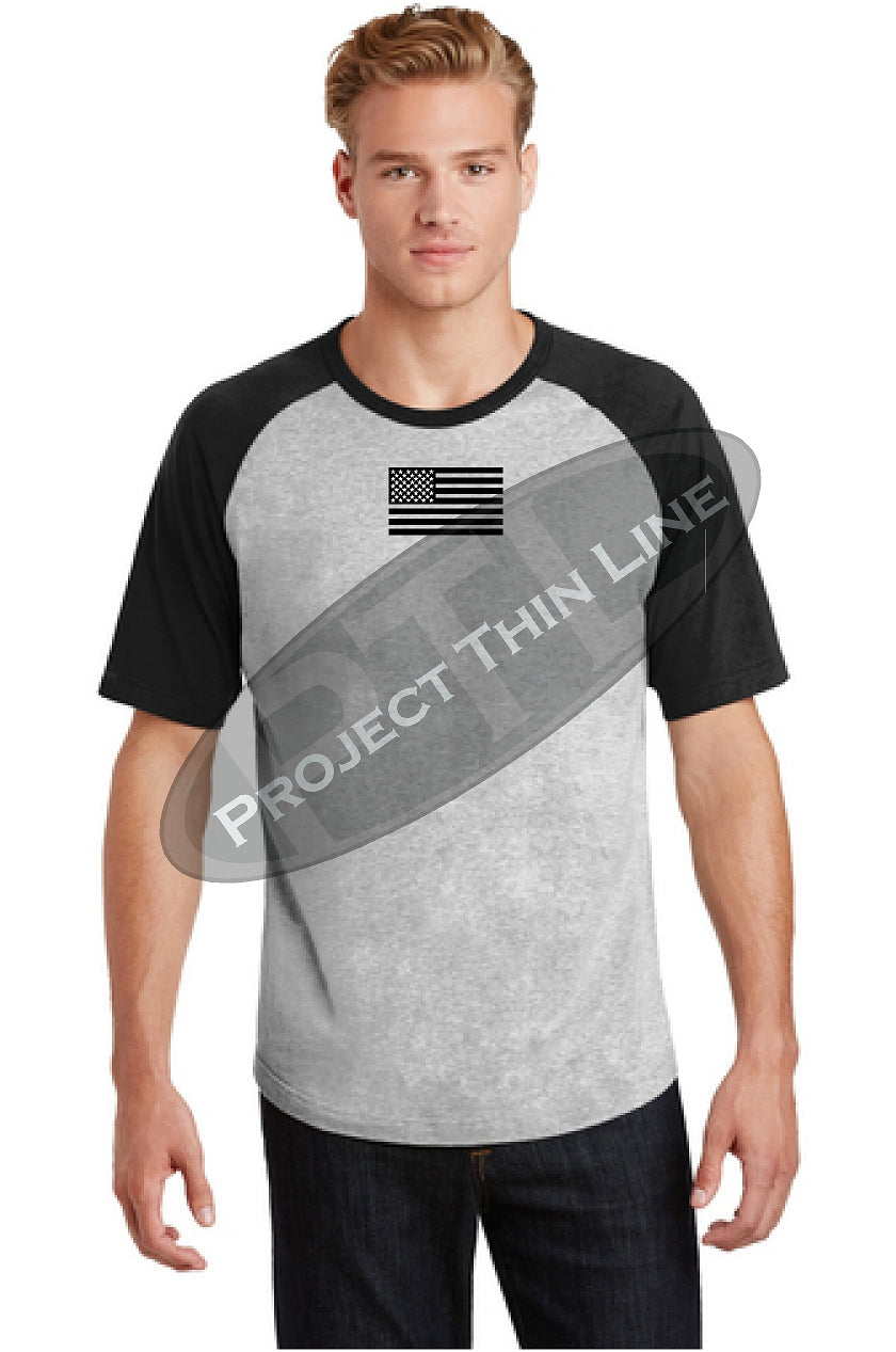 Grey with Black Sleeves American Flag Short Sleeve Raglan Jersey