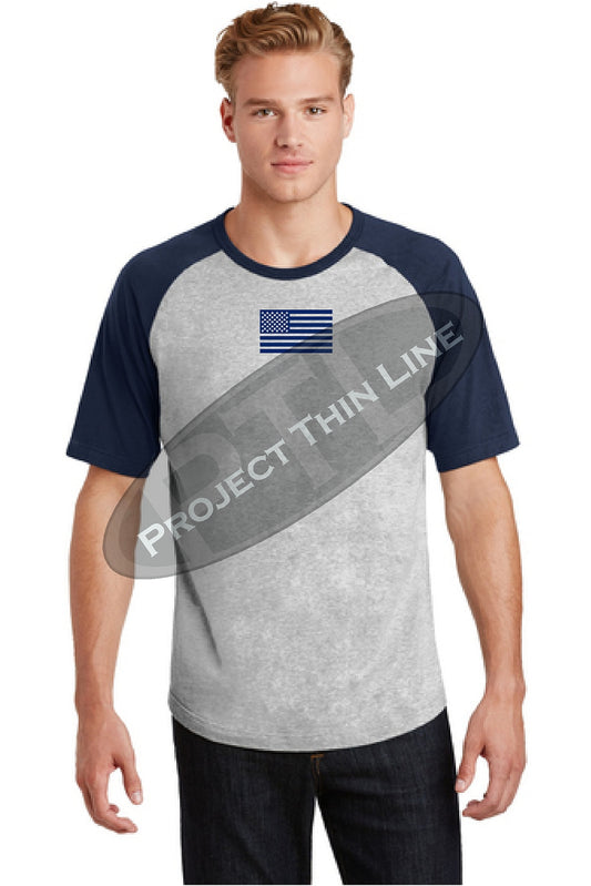 Grey with Navy Sleeves American Flag Short Sleeve Raglan Jersey