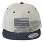 Heather / Navy Embroidered Thin Blue American Flag Flat Bill Snapback Cap