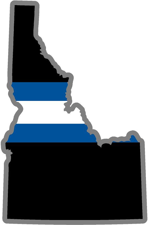 5" Idaho ID Thin Blue White Line Black State Shape Sticker