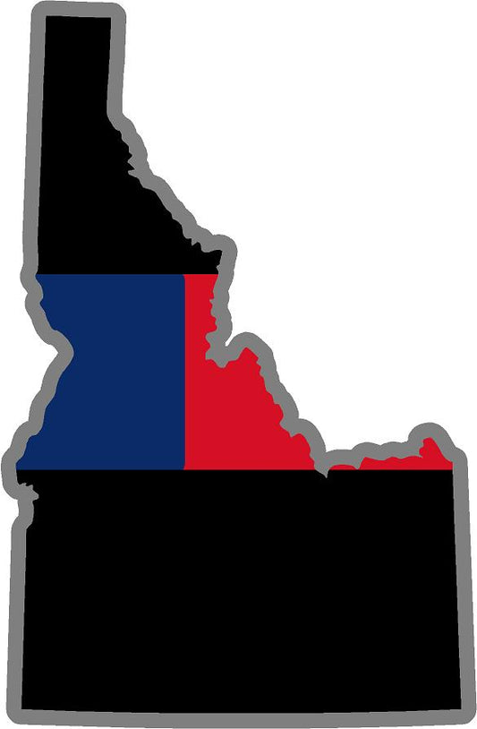 5" Idaho ID Thin Blue / Red Line Black State Shape Sticker