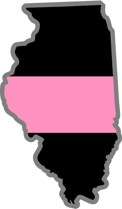5" Illinois IL Thin Pink Line Black State Shape Sticker