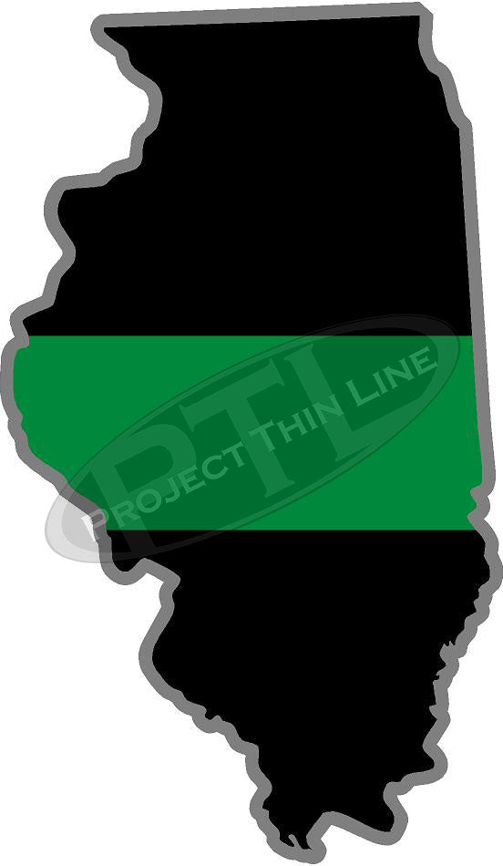 5" Illinois IL Thin Green Line Black State Shape Sticker