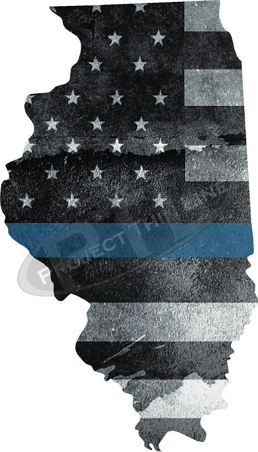 5" Illinois IL Tattered Thin Blue Line State Sticker Decal