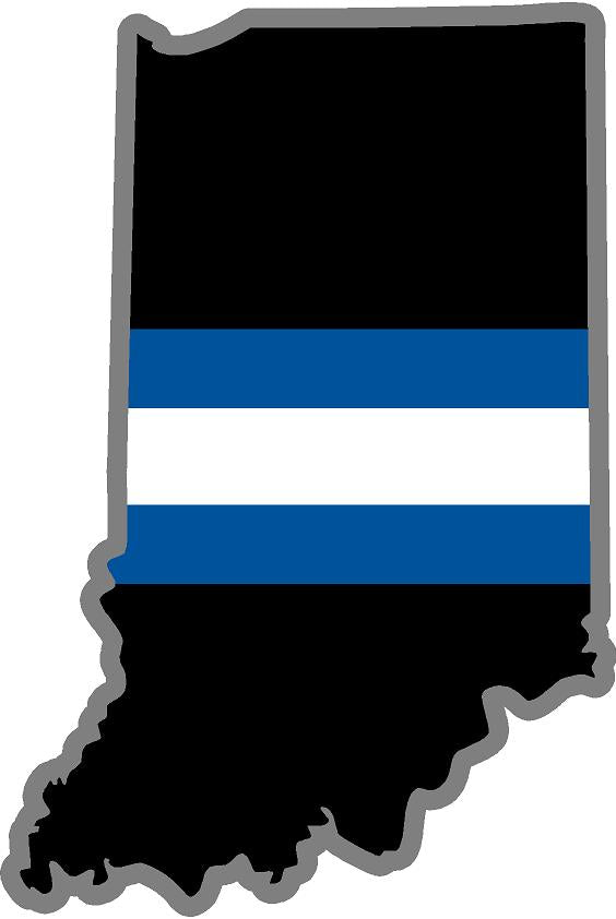 5" Indiana IN Thin Blue White Line Black State Shape Sticker