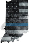 5" Indiana IN Tattered Thin Blue Line State Sticker Decal